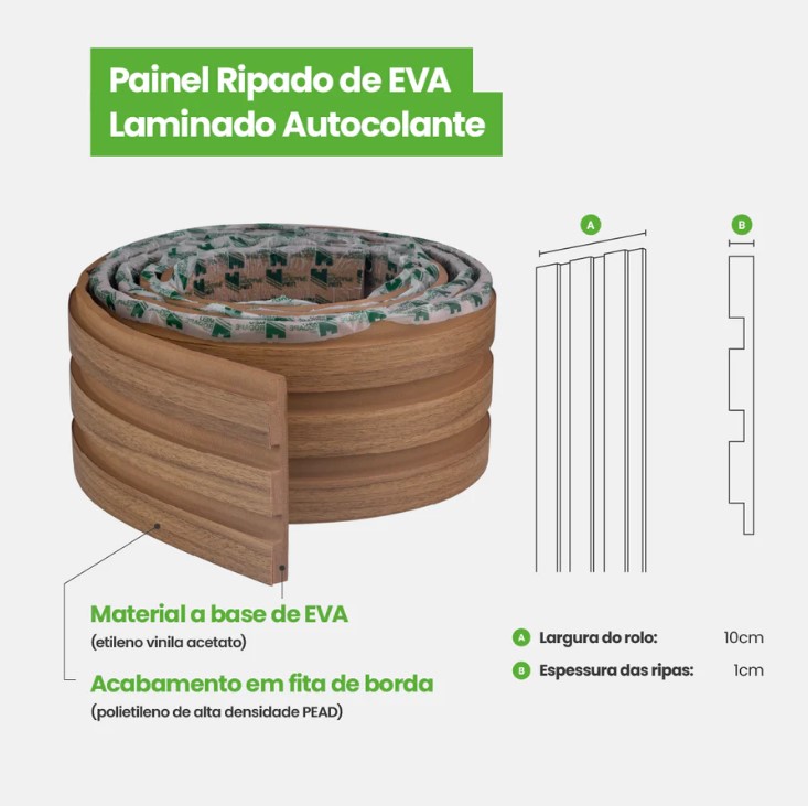 MEU RODAP� - PAINEL RIPADO EVA AUTOCOLANTE MADETO NOGUEIRA NATURAL 10CM X 1CM X 10MT