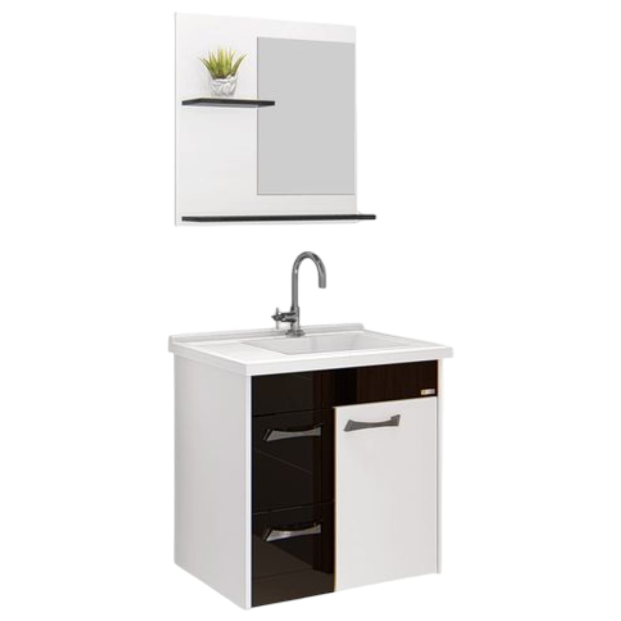 RORATO - KIT GENOVA SUSPENSO 55,4CM 2 GAVETAS C/ PIA E ESPELHO PRETO