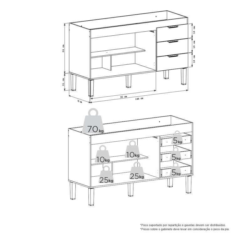 COZIMAX - GABINETE FLAMINGO 1,50MT BRANCO